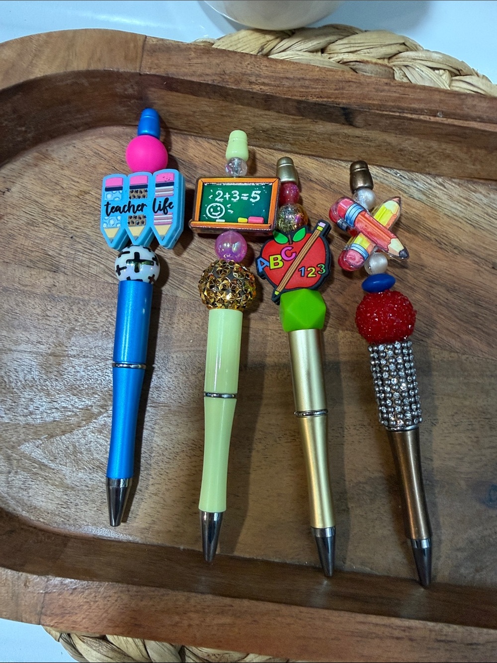 Colorful Kids School-Themed Pen — Blue, Green, Gold, Red